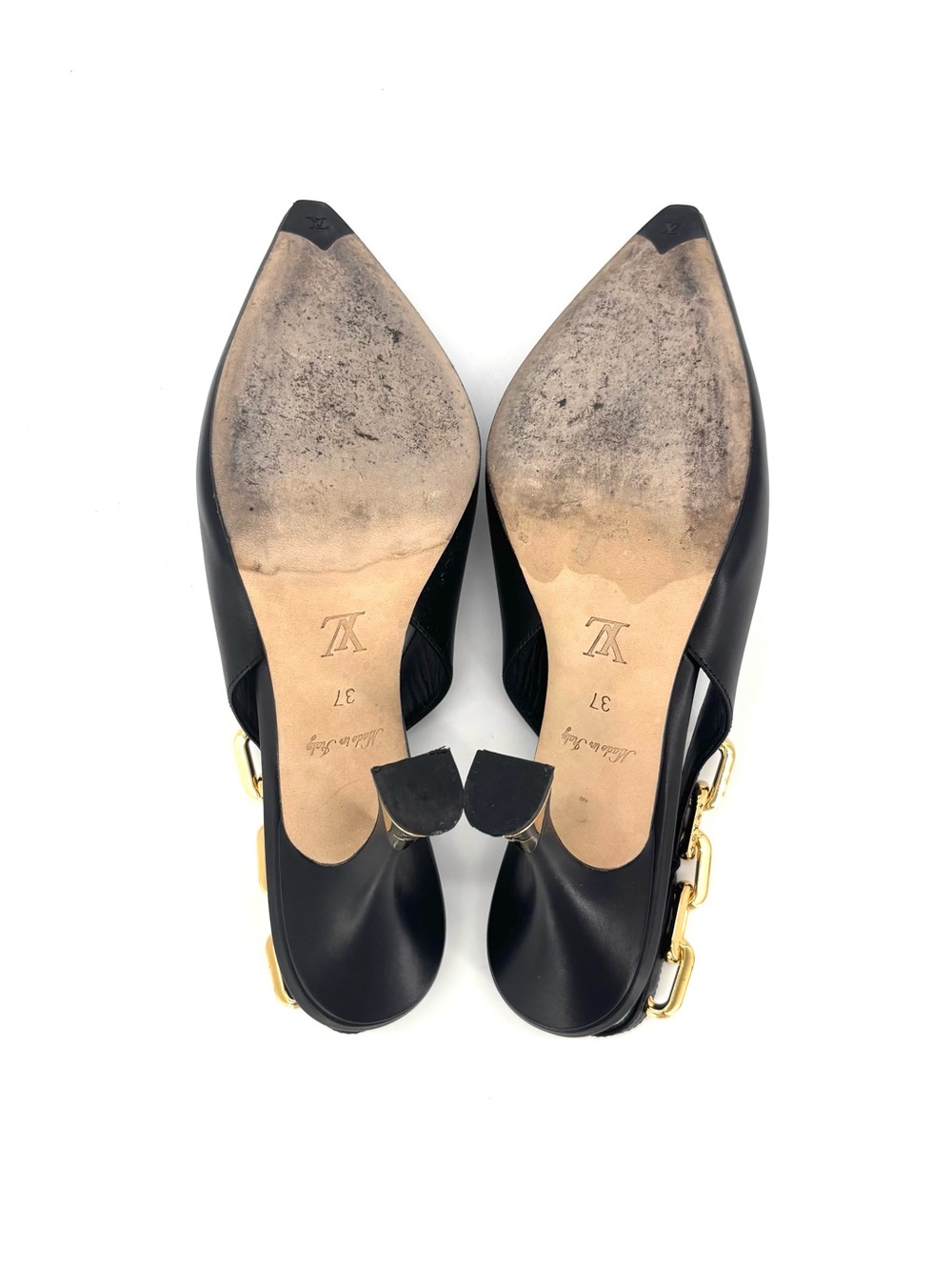 Louis Vuitton Sparkle Slingback Chain Monogram Pointed Toe Pumps 37 - Picture 8 of 10